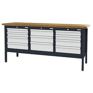 Simplaflex® Systemeinrichter Werkbank C-Line anthrazit, RAL 7016, lichtgrau, RAL 7035 11 Schubladen 200,0 x 60,0 x 96,0 cm