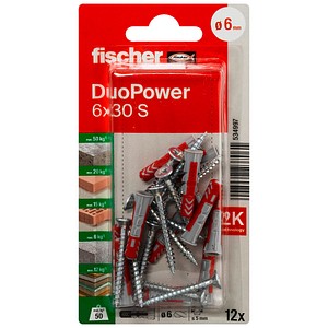 4048962237061 - fischer DuoPower 6x30 S 2K 534997 Dübel mit Schrauben Ø 6 mm x 30 mm 12 Stück 4048962237061 - fischer DuoPower 6x30 S 2K 534997 Dübel mit Schrauben Ø 6 mm x 30 mm 12 Stück