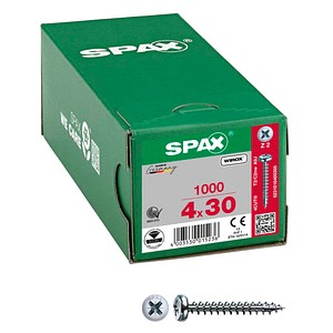 4003530015236 - Universalschraube 4 x 30 mm 1000 Stück Vollgewinde Halbrundkopf Kreuzschlitz Z2 4CUT wirox - 0231010400305 - Spax
