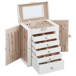 SONGMICS Schmuckkästchen weiß, beige 26,0 x 15,5 x 32,0 cm, 1 St.