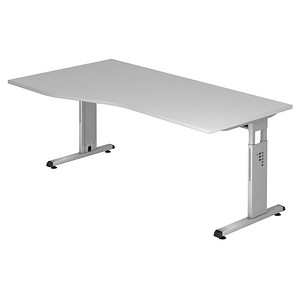 HAMMERBACHER Gradeo höhenverstellbarer Schreibtisch lichtgrau Trapezform, C-Fuß-Gestell silber 180,0 x 80,0/100,0 cm