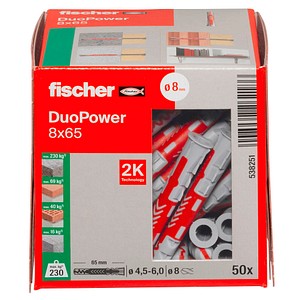 4048962262186 - fischer DuoPower 8x65 2K 538251 Universaldübel-Sortiment Ø 8 mm x 65 mm 50 Stück 4048962262186 - fischer DuoPower 8x65 2K 538251 Universaldübel-Sortiment Ø 8 mm x 65 mm 50 Stück