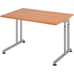 HAMMERBACHER ZS12 höhenverstellbarer Schreibtisch nussbaum rechteckig, C-Fuß-Gestell silber 120,0 x 80,0 cm