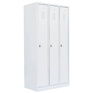 4061815554306 - Lüllmann - Steelboxx 3er Spind Spint Umkleide Stahl Kleiderschränke Gaderobenschrank 3türiger Spind Weiß 510137 - weiß