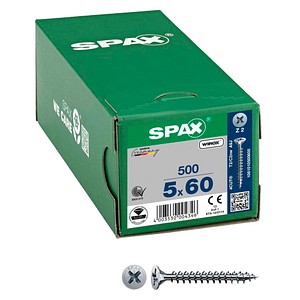 4003530004346 - Universalschraube 5 x 60 mm 500 Stück Vollgewinde Senkkopf Kreuzschlitz Z2 4CUT wirox - 1081010500605 - Spax