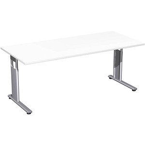geramöbel Flex höhenverstellbarer Schreibtisch weiß rechteckig, C-Fuß-Gestell silber 180,0 x 80,0 cm