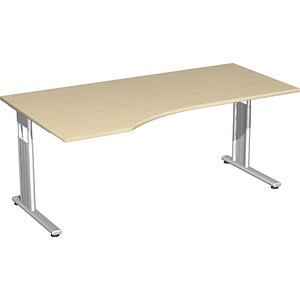 geramöbel Flex höhenverstellbarer Schreibtisch ahorn Trapezform, C-Fuß-Gestell silber 180,0 x 80,0/100,0 cm