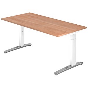 HAMMERBACHER VXB016 höhenverstellbarer Schreibtisch nussbaum rechteckig, C-Fuß-Gestell weiß 160,0 x 80,0 cm