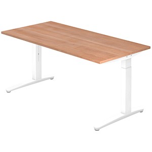 HAMMERBACHER VXB16 höhenverstellbarer Schreibtisch nussbaum rechteckig, C-Fuß-Gestell weiß 160,0 x 80,0 cm