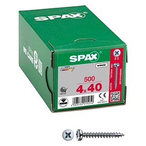 4003530015250 - Universalschraube 4 x 40 mm 500 Stück Vollgewinde Halbrundkopf Kreuzschlitz Z2 4CUT wirox - 0231010400405 - Spax