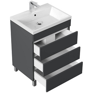 4251982673881 - Stand Badmöbel Fellini 60 SoftClose eiche gold mit drei grifflosen Schubladen