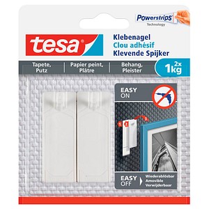 Tesa Klebenägel - Wandhaken - 1 kg Tragkraft - Weiß