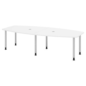 4032062315156 - HAMMERBACHER Konferenztisch KT28C weiß Tonnenform Rundrohr silber 2800 x 850 - 1300 x 720 - 740 cm