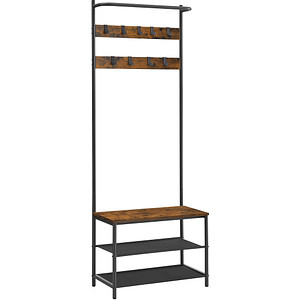 0194343031590 - VASAGLE Kleiderständer Garderobe Garderobenständer Kleiderstange mit 9 abnehmbaren Haken Sitzbank Industrie-Design für Flur Schlafzimmer