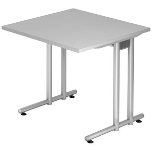 HAMMERBACHER Prokura Schreibtisch lichtgrau quadratisch, C-Fuß-Gestell silber 80,0 x 80,0 cm
