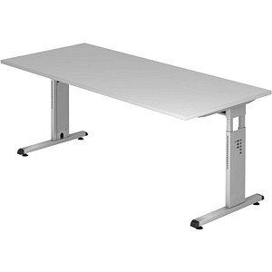 HAMMERBACHER Gradeo höhenverstellbarer Schreibtisch lichtgrau rechteckig, C-Fuß-Gestell silber 180,0 x 80,0 cm