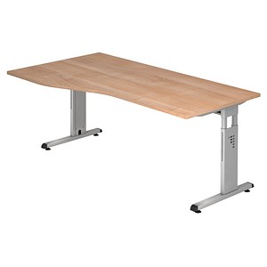 HAMMERBACHER Gradeo höhenverstellbarer Schreibtisch nussbaum Trapezform, C-Fuß-Gestell silber 180,0 x 80,0/100,0 cm