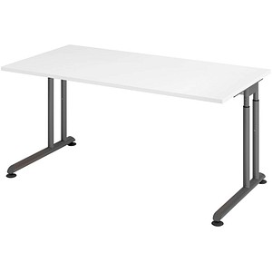 HAMMERBACHER Popular höhenverstellbarer Schreibtisch weiß rechteckig, C-Fuß-Gestell grau 160,0 x 80,0 cm