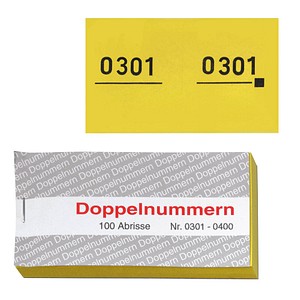 WOLF & APPENZELLER Doppelnummernblöcke 0001-0100, 0101-0200, 0201-0300, 0301-0400, 0401-0500, gelb, 5 Blöcke