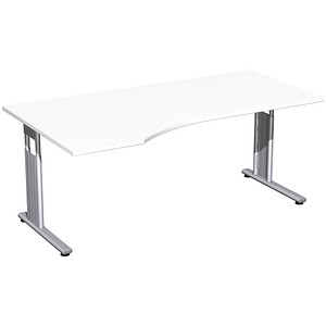 geramöbel Flex höhenverstellbarer Schreibtisch weiß Trapezform, C-Fuß-Gestell silber 180,0 x 80,0/100,0 cm