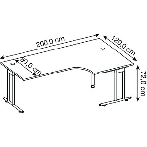 4032062014516 - HAMMERBACHER NS82 Schreibtisch lichtgrau L-Form C-Fuß-Gestell silber 2000 x 800 1200 cm
