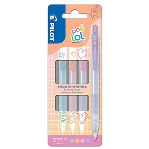 PILOT pop´lol Gelschreiber-Set Pastell 0,4 mm, Schreibfarbe: farbsortiert, 4 St.