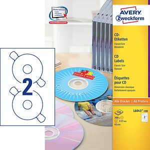 200 AVERY Zweckform CD-Etiketten L6043-100 weiß