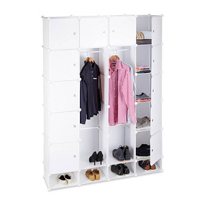 4052025955991 - Relaxdays - Kleiderschrank Stecksystem multifunktional 18 Fächer großer Kunststoff Garderobenschrank 145 x 200 cm weiß