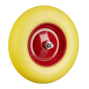 4052025951160 - Schubkarrenrad Vollgummi mit Achse 480 400-8 Gummirad pannensicher 100 kg Tragkraft Ersatzrad gelb-rot - Relaxdays