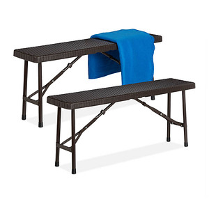 4052025357498 - Bierbank 2er Set faltbare Partybank für Terrasse & Garten Kunststoff Campingbank hbt 42x100x25 cm braun - Relaxdays