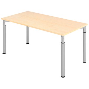 HAMMERBACHER Mirakel höhenverstellbarer Schreibtisch ahorn rechteckig, 4-Fuß-Gestell silber 160,0 x 80,0 cm
