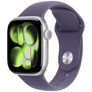 0195950631630 - Apple Watch Series 11 GPS 42mm Silber Aluminium Case mit Nebelviolett Sport Band - S M