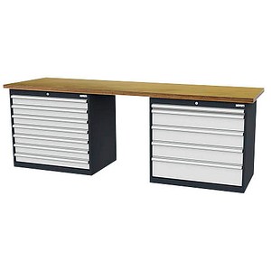 Simplaflex® Systemeinrichter Werkbank C-Line anthrazit, RAL 7016, lichtgrau, RAL 7035 12 Schubladen 250,0 x 60,0 x 86,0 cm