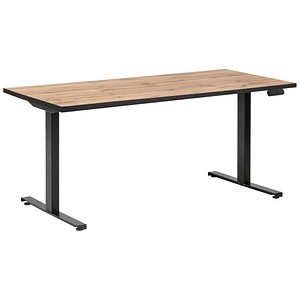MÖBELPARTNER 2000 elektrisch höhenverstellbarer Schreibtisch landhaus-eiche rechteckig, T-Fuß-Gestell schwarz 160,0 x 75,0 cm
