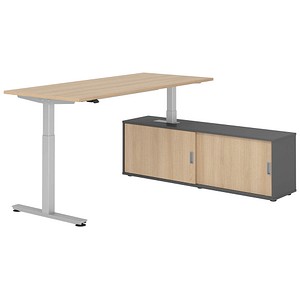 4032062329535 - VXMST19SB elektrisch höhenverstellbarer Schreibtisch eiche rechteckig T-Fuß-Gestell silber 1800 x 800 cm