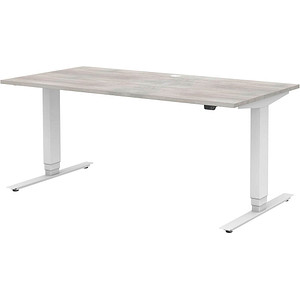4059484217738 - Home Office Schreibtisch TEMPIO elektrisch höhenverstellbar geteilte Tischplatte mit Klappe B 1600 x T 700 x H 640-1280 mm beton weiß