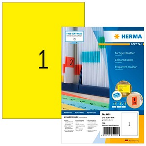 100 HERMA Etiketten 4401 gelb 210,0 x 297,0 mm