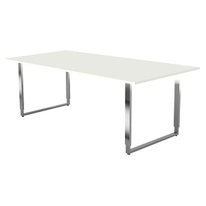 Kerkmann Konferenztisch Yukon weiß rechteckig, Kufen-Gestell silber, 200,0 x 100,0 x 68,0 – 82,0 cm