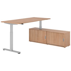 4032062329405 - VXMST19SB elektrisch höhenverstellbarer Schreibtisch nussbaum rechteckig T-Fuß-Gestell silber 1800 x 800 cm