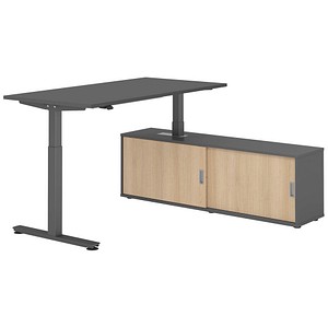 4032062334102 - VXMST16SB elektrisch höhenverstellbarer Schreibtisch grafit rechteckig T-Fuß-Gestell grau 1600 x 800 cm