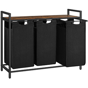 0194343032559 - Songmics - vasagle Wäschekorb 3 Fächer Wäschesammler mit Ablage Wäschebox Wäschesack aus Oxford-Gewebe ausziehbar abnehmbar Metallrahmen 3 x 38