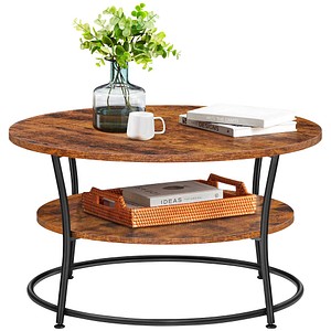 6955880392285 - Couchtisch runder Cocktailtisch mit Ablage Teetisch einfache Montage Metall Industriemuster rustikales Braun LCT80BX