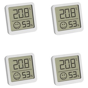 4009816036728 - 4er-Set Thermo-Hygrometer mit Smiley-Klimakomfortanzeige Raumtemperatur Luftfeuchte weiß