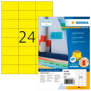2.400 HERMA Etiketten 4406 gelb 70,0 x 37,0 mm