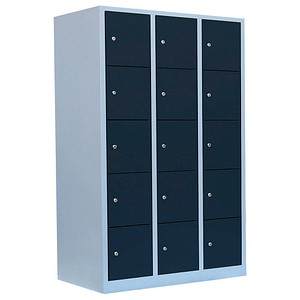 4061815519985 - Schließfachschrank 523538 Metall 3 Abteile mit 15 Fächern abschließbar 1185x180cm (BxH) anthrazit 4061815519985 LÜLLMANN