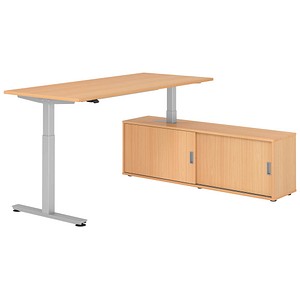 4032062329399 - VXMST19SB elektrisch höhenverstellbarer Schreibtisch buche rechteckig T-Fuß-Gestell silber 1800 x 800 cm