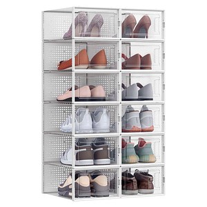 0194343049847 - Schuhboxen 12er Set Schuh-Organizer aus Kunststoff faltbar und stapelbar für Schuhe bis Größe 44 transparent-weiß LSP12SWT - transparent-weiß