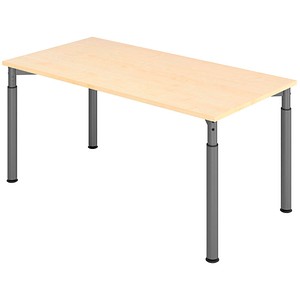 HAMMERBACHER Mirakel höhenverstellbarer Schreibtisch ahorn rechteckig, 4-Fuß-Gestell grau 160,0 x 80,0 cm