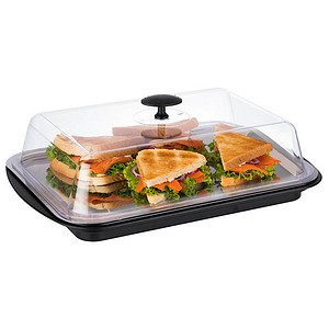 4004133090910 - Buffet-Vitrine Servierplatten Gr B H L 43 cm x 14 cm x 29 cm schwarz (schwarz transparent) Küchenaufbewahrung Lebensmittelaufbewahrung Weitere Küchenhelfer Servierplatten mit Haube 43x29 cm inkl Kühlakkus