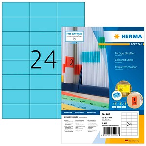 2.400 HERMA Etiketten 4408 blau 70,0 x 37,0 mm